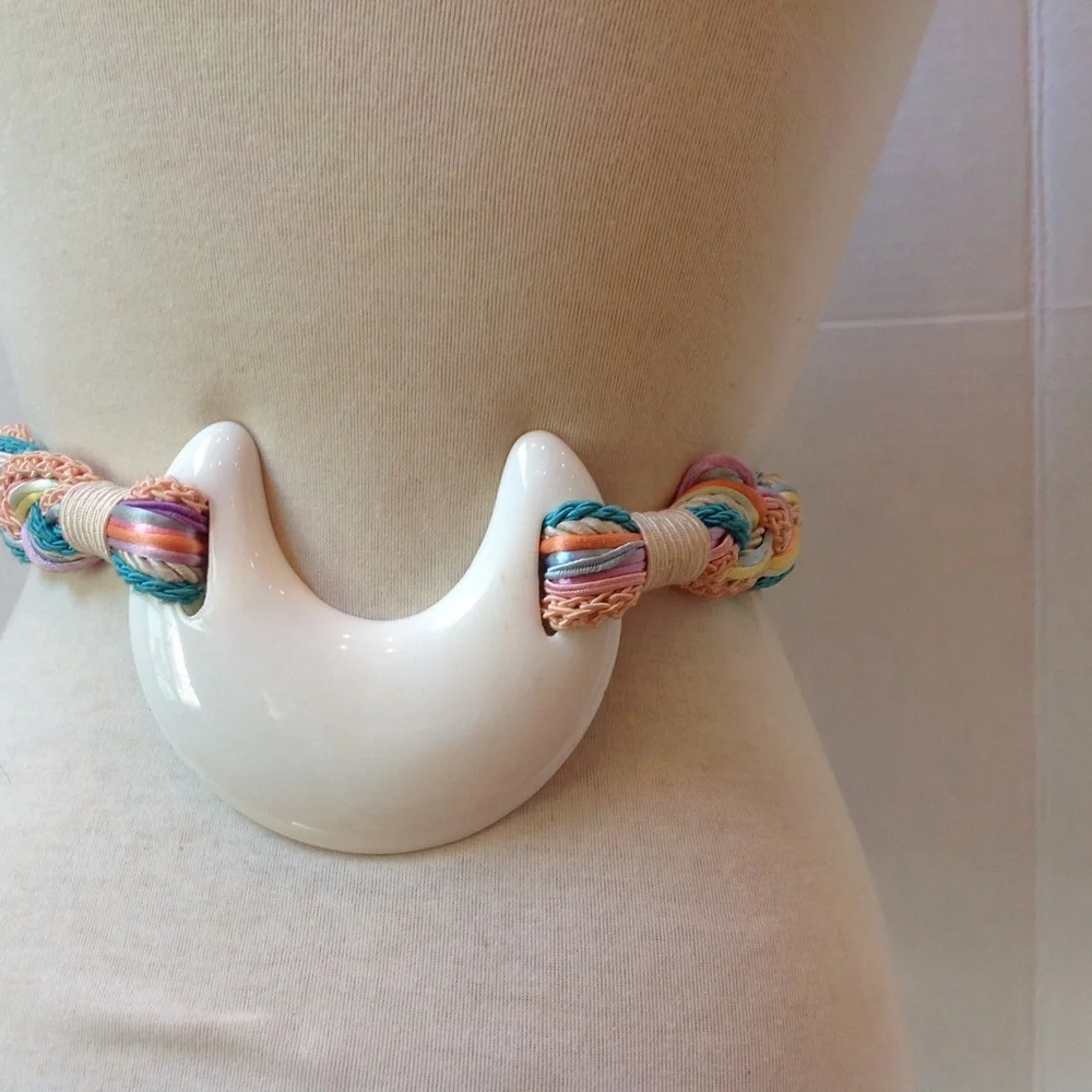 1980's Pastel Belt Braided Cording Ceramic Buckle